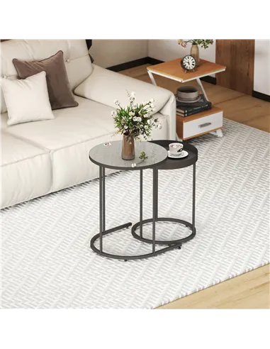 HOMCOM Set of Two Industrial Nesting Tables - Grey