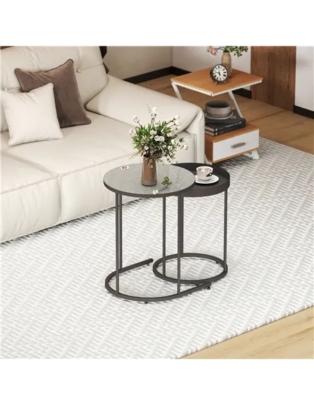 HOMCOM Set of Two Industrial Nesting Tables - Grey