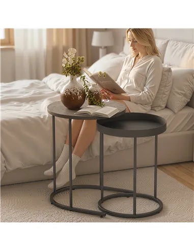 HOMCOM Set of Two Industrial Nesting Tables - Grey