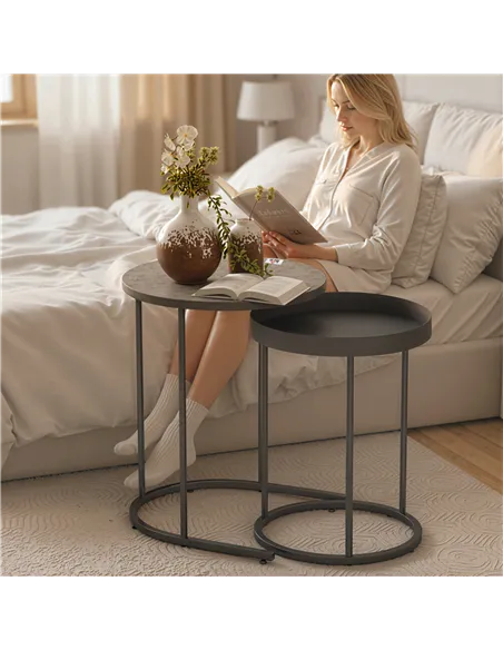 HOMCOM Set of Two Industrial Nesting Tables - Grey