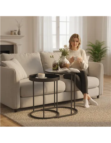 HOMCOM Set of Two Industrial Nesting Tables - Grey