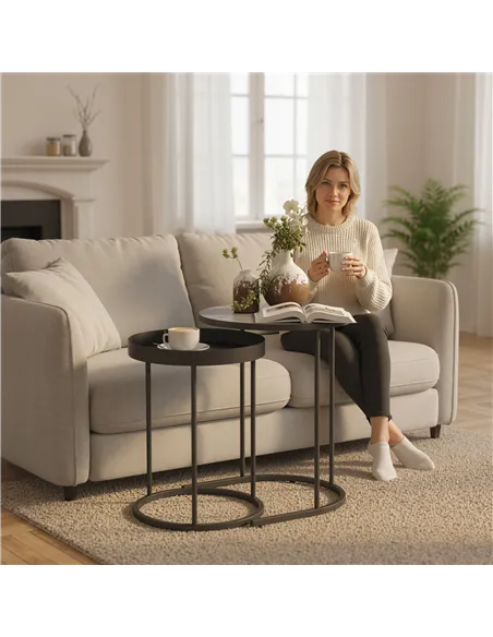 HOMCOM Set of Two Industrial Nesting Tables - Grey