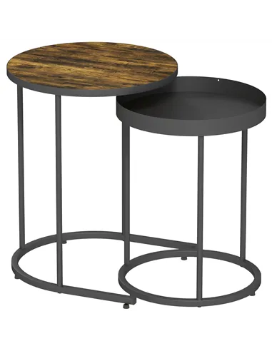 HOMCOM Set of Two Industrial Nesting Tables - Brown/Black