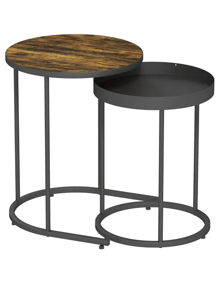 HOMCOM Set of Two Industrial Nesting Tables - Brown/Black