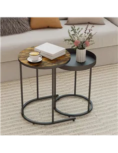 HOMCOM Set of Two Industrial Nesting Tables - Brown/Black 2