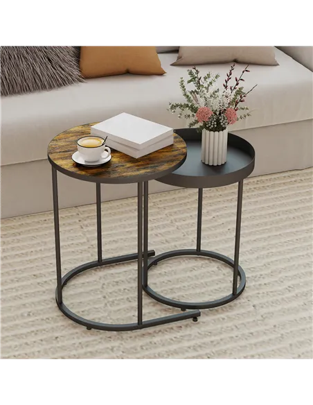 HOMCOM Set of Two Industrial Nesting Tables - Brown/Black
