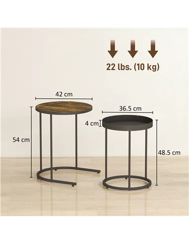 HOMCOM Set of Two Industrial Nesting Tables - Brown/Black