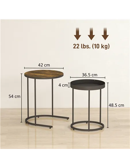 HOMCOM Set of Two Industrial Nesting Tables - Brown/Black