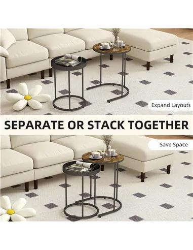 HOMCOM Set of Two Industrial Nesting Tables - Brown/Black
