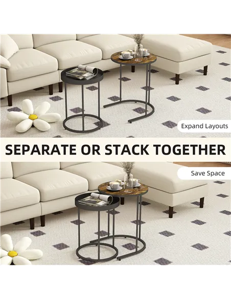 HOMCOM Set of Two Industrial Nesting Tables - Brown/Black
