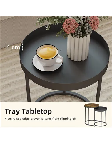 HOMCOM Set of Two Industrial Nesting Tables - Brown/Black