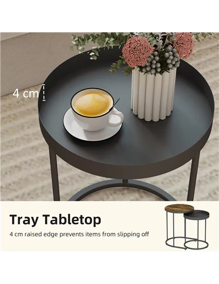 HOMCOM Set of Two Industrial Nesting Tables - Brown/Black