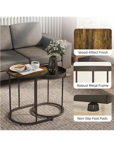 HOMCOM Set of Two Industrial Nesting Tables - Brown/Black