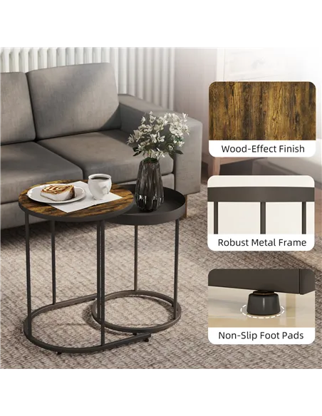 HOMCOM Set of Two Industrial Nesting Tables - Brown/Black