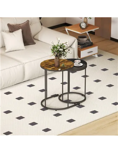HOMCOM Set of Two Industrial Nesting Tables - Brown/Black