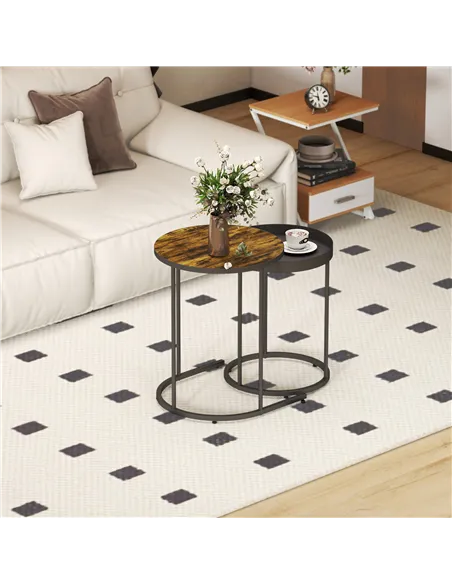 HOMCOM Set of Two Industrial Nesting Tables - Brown/Black