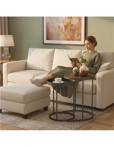 HOMCOM Set of Two Industrial Nesting Tables - Brown/Black