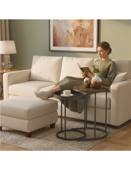 HOMCOM Set of Two Industrial Nesting Tables - Brown/Black