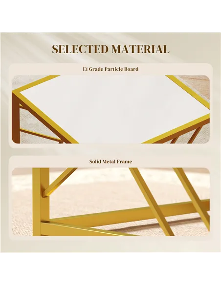 HOMCOM Nesting Coffee Tables, Set of 3 Square Side Tables with Black Metal Frame, for Living Room, Bedroom and Office, White