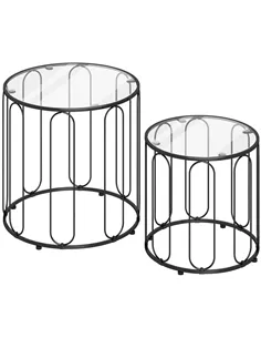 HOMCOM Elliptical Cut-Out Nesting Tables - Black