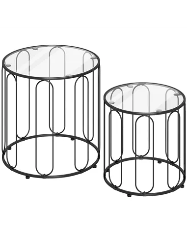 HOMCOM Elliptical Cut-Out Nesting Tables - Black