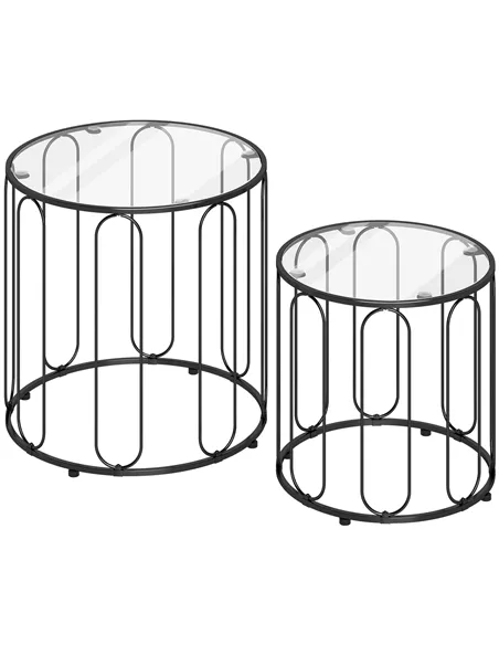 HOMCOM Elliptical Cut-Out Nesting Tables - Black