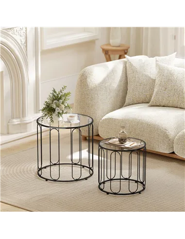 HOMCOM Elliptical Cut-Out Nesting Tables - Black