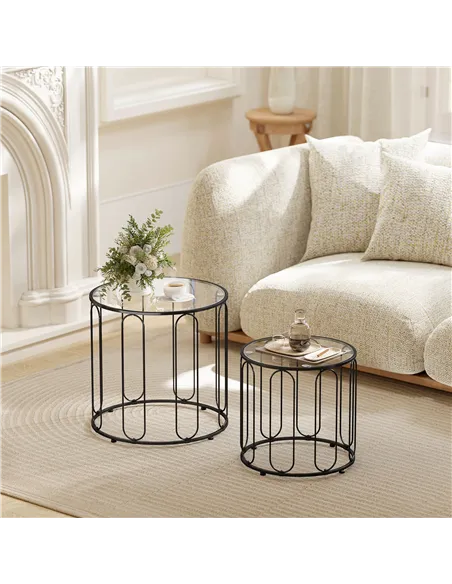 HOMCOM Elliptical Cut-Out Nesting Tables - Black