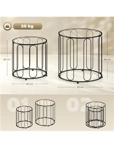 HOMCOM Elliptical Cut-Out Nesting Tables - Black