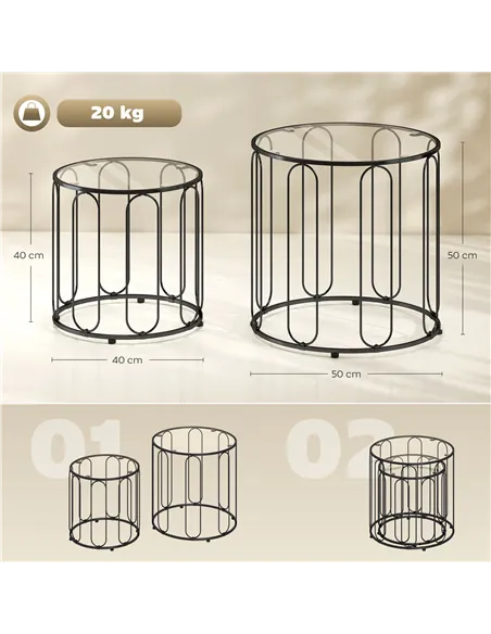 HOMCOM Elliptical Cut-Out Nesting Tables - Black