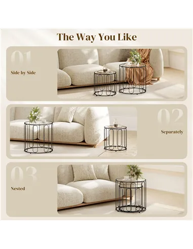 HOMCOM Elliptical Cut-Out Nesting Tables - Black