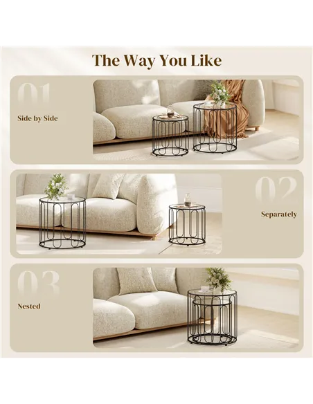 HOMCOM Elliptical Cut-Out Nesting Tables - Black