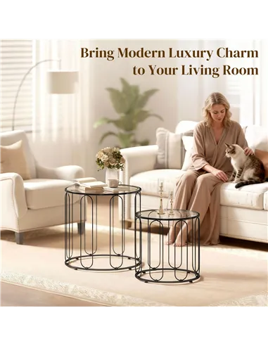 HOMCOM Elliptical Cut-Out Nesting Tables - Black