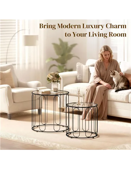 HOMCOM Elliptical Cut-Out Nesting Tables - Black