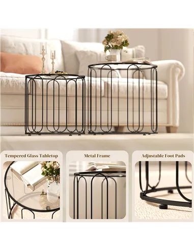 HOMCOM Elliptical Cut-Out Nesting Tables - Black