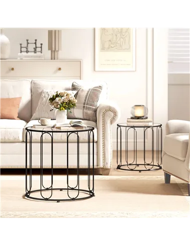 HOMCOM Elliptical Cut-Out Nesting Tables - Black