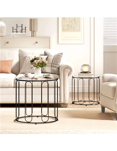 HOMCOM Elliptical Cut-Out Nesting Tables - Black