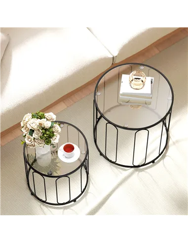 HOMCOM Elliptical Cut-Out Nesting Tables - Black