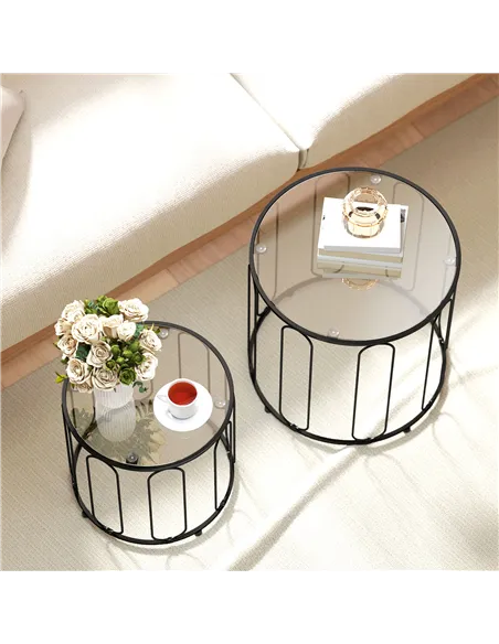 HOMCOM Elliptical Cut-Out Nesting Tables - Black