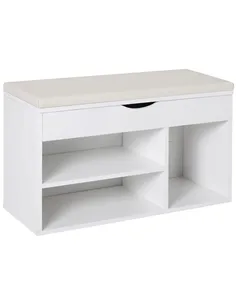 HOMCOM Wooden Shoes Cabinet Bench Hidden Storage Padded Seat Organiser Footwear Rack Hallway White 80 x 30 x 47 cm