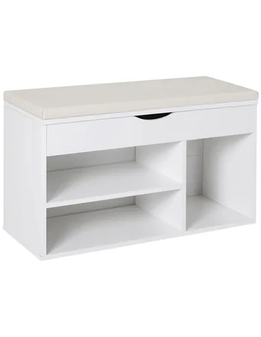 HOMCOM Wooden Shoes Cabinet Bench Hidden Storage Padded Seat Organiser Footwear Rack Hallway White 80 x 30 x 47 cm