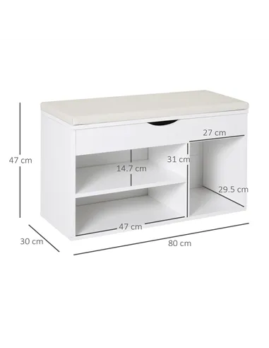 HOMCOM Wooden Shoes Cabinet Bench Hidden Storage Padded Seat Organiser Footwear Rack Hallway White 80 x 30 x 47 cm