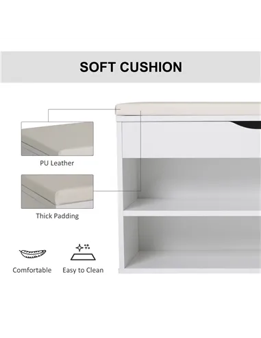 HOMCOM Wooden Shoes Cabinet Bench Hidden Storage Padded Seat Organiser Footwear Rack Hallway White 80 x 30 x 47 cm