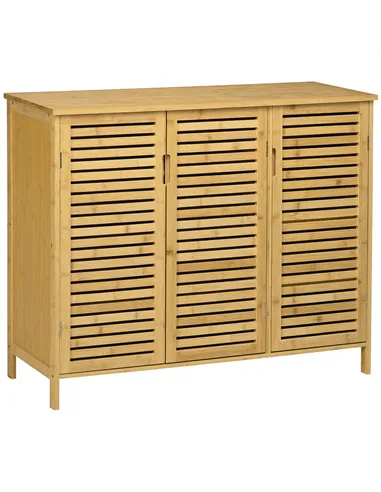 HOMCOM Rustic Shoe Cabinet, 3 Door Shoe Storage Cabinet with 8 Shelves, Natural Wood Finish