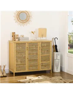 HOMCOM Rustic Shoe Cabinet, 3 Door Shoe Storage Cabinet with 8 Shelves, Natural Wood Finish 2