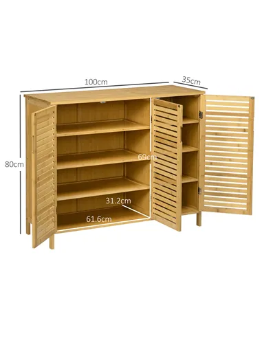 HOMCOM Rustic Shoe Cabinet, 3 Door Shoe Storage Cabinet with 8 Shelves, Natural Wood Finish