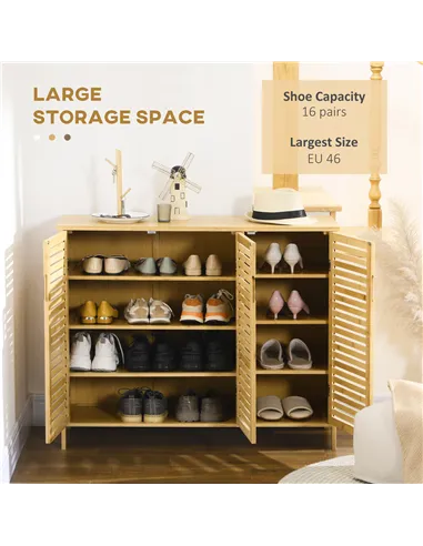 HOMCOM Rustic Shoe Cabinet, 3 Door Shoe Storage Cabinet with 8 Shelves, Natural Wood Finish