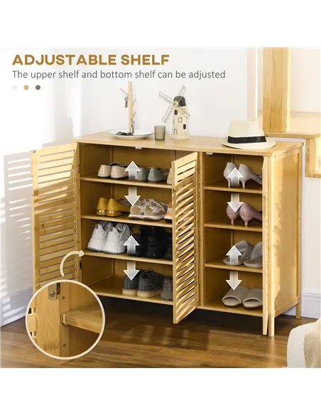 HOMCOM Rustic Shoe Cabinet, 3 Door Shoe Storage Cabinet with 8 Shelves, Natural Wood Finish