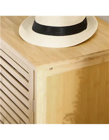 HOMCOM Rustic Shoe Cabinet, 3 Door Shoe Storage Cabinet with 8 Shelves, Natural Wood Finish