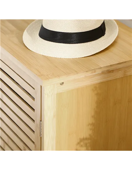 HOMCOM Rustic Shoe Cabinet, 3 Door Shoe Storage Cabinet with 8 Shelves, Natural Wood Finish